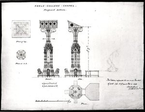Design for a Lectern, Keble College Chapel, Oxford, 1875-76 (černý inkoust, tužka a akvarel)